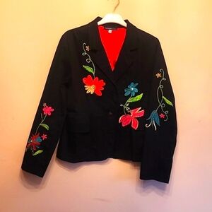 Black embroided, beaded floral jacket size M